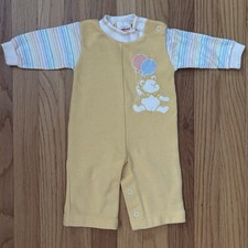Vintage Health-tex Baby Girl Romper Made in USA 6 Months Yellow Bear Balloon 80s