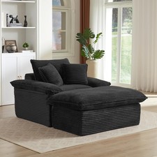 Oversized Chaise Lounge Chair Indoor, Corduroy Single Seat Sofa with Ottoman
