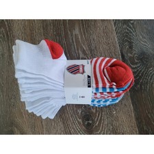 K Swiss Boys 10 Pairs Low Cut Socks Shoe Size 10.5 4 White Red Blue Striped HH