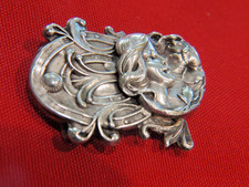 Vintage Sterling Silver Art Nouveau Woman Face Sash Buckle 11.3 grams