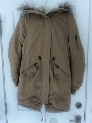 Divided H&M Khaki Faux Hooded Jacket With Drawstring Waist And Pockets Size 4