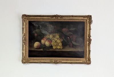 Antikes Ölgemälde, Stillleben, Obst, Viktorianisch, JS Fuchs