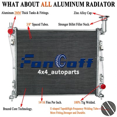 Aluminum Radiator 2 Row For 2011-2021 Jeep Grand Cherokee Dodge Durango 3.6/5.7L
