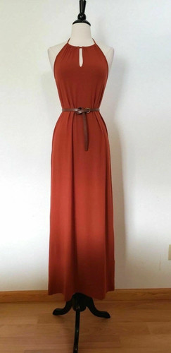 New Anthro Maxi Dress Size Small Halter Neck Rust Cut Out Classy Basic