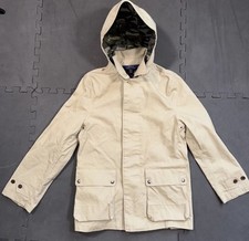 Polo Ralph Lauren Hooded Canvas Rain Coat Jacket Tan W/Camo Liner Youth M 10/12