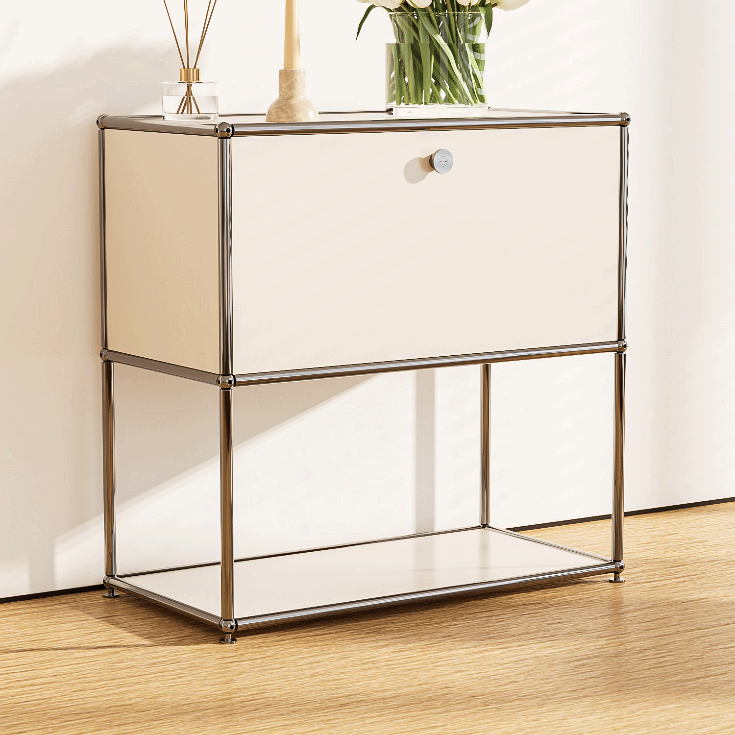 Classic Metal Storage Cabinet Shelf Sideboard Nightstand Bedside Table  -image
