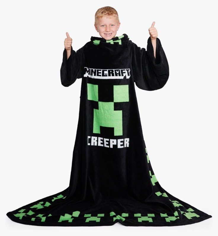 Minecraft Kids Boys Tv Poncho Blanket Long Sleeved Hooded Hoodie Loungewear