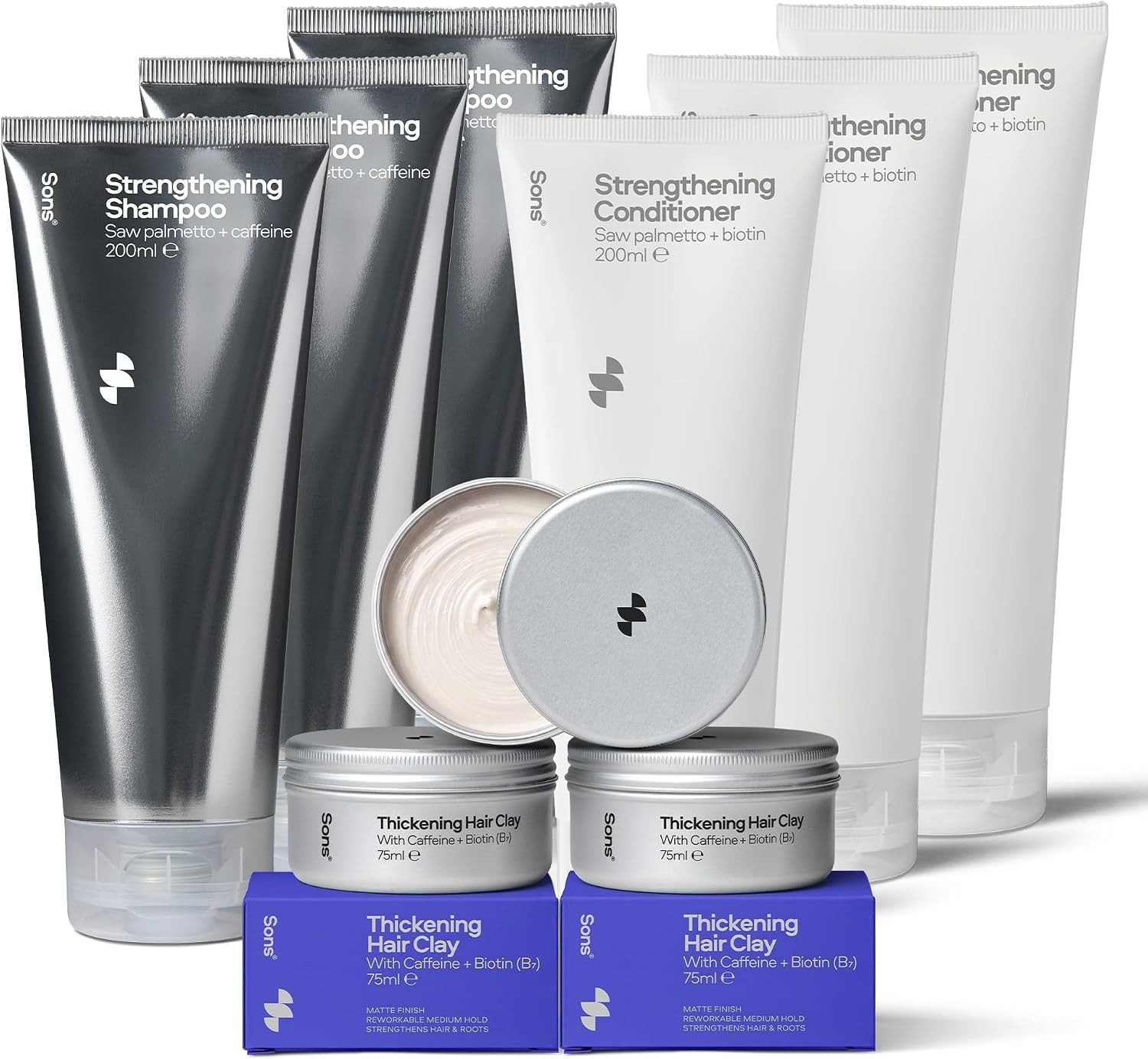 Sons Hair Growth Shampoo & Conditioner With Hair Thickening Clay Pomade Set