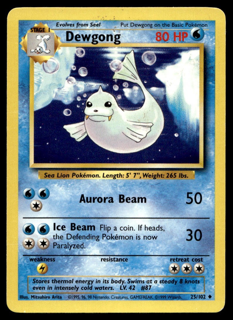 Dewgong 25/102 Pokemon Card Base Set Uncommon 80 HP Lightly Played M2