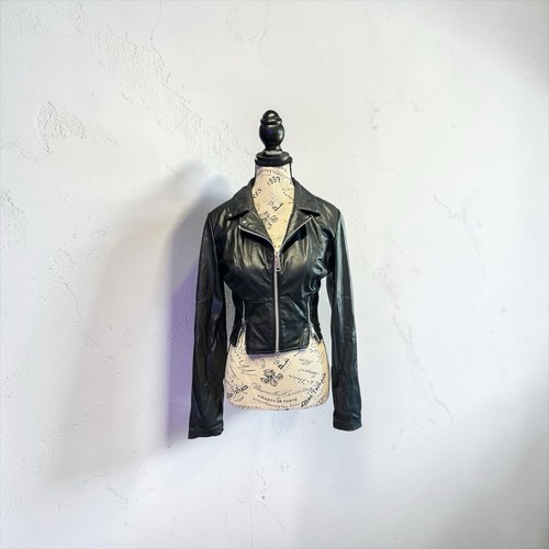 Zara cropped, form-fitting black faux leather biker jacket Size S