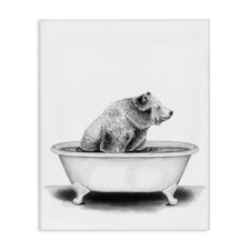 Funny Bear in Tub Animal Bathroom Wall Art 16x20 Canvas Illustration Decor