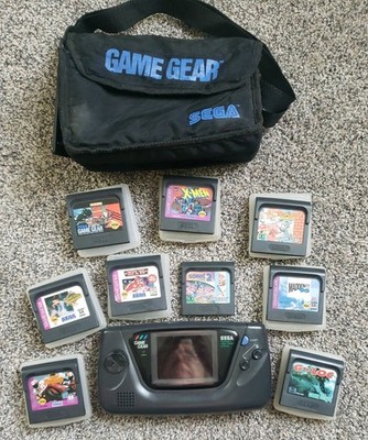 Vintage Sega Game Gear, Works, 9 Games, Xmen, Madden 95, Sonic Carrying Case