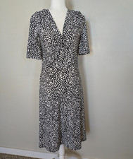 Talbots Floral Dress Approx Size Small Black White V Neck Midi Feminine Classic