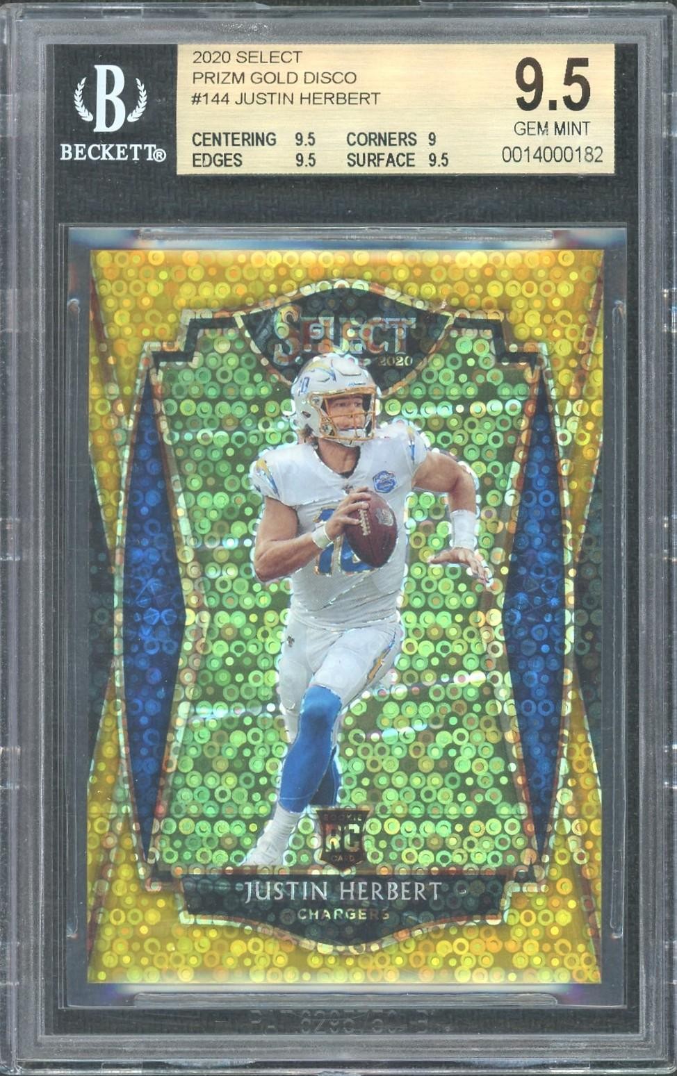 2020 Panini Select Justin Herbert Premier Level Rookie Gold Disco /10 BGS 9.5