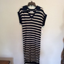 Sonoma Goods For Life Navy White Striped Knit Sweater Dress S V-Neck Long