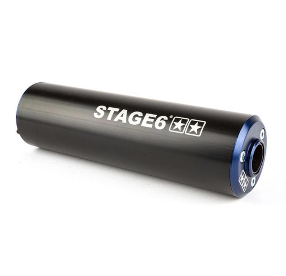 Silencieux Stage6 50 alu pot passage gauche bleu cartouche échappement moto