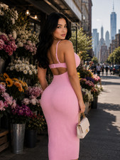 Pink Textured Midi Dress
