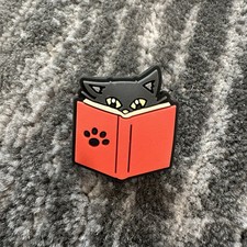Black Cat Pin Red Book Cute Reader Brooch Backpack Hat Flexible PVC New