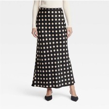 NEW A New Day Women's Polka Dot Maxi Slip Skirt XL Black Cream Elegant Chic