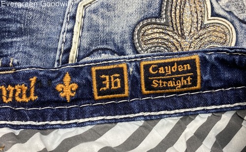 Rock Revival Men's Blue Denim Distressed Cayden Stretch Straight Jeans Size 36 - Picture 4 of 6