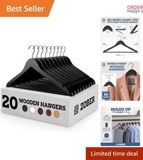 Wooden Hangers 20 Pack Heavy Duty Non Slip for Coats Jackets Suits Pants