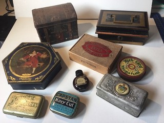 Job Lot Of Antique Biscuit Tobacco Sweets Troches Trinket Boxes Bottle