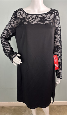 NWT Women's Donna Ricco L/S Lace Sleeve & Yoke Black Sheath Dress Sz 14 |  eBay