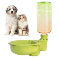 Pet Water Bottle Gravity Dog Bowl Cage Dispenser Small Animals Green 16 Oz