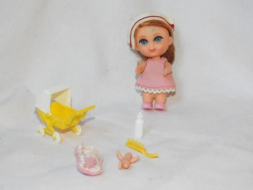 Vintage 1960's Nurse Florence Niddle Kiddle with carriage, baby and bottle