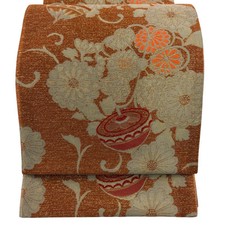 JAPANESE KIMONO BELT FUKURO OBI PURE SILK REDDISH BROWN ROKUTSU-GARA XX12379