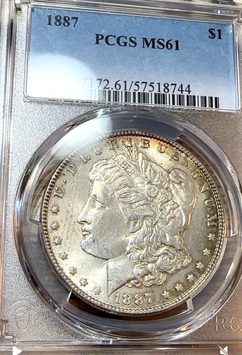 1887 Morgan Dollar PCGS MS61 Slice of Rainbow Tone New Slab CHRC