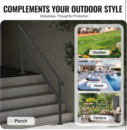 Vevor 5-6 Steps Handrail Outdoor Stair Railing for Porch Deck Black Square Base - Picture 8 of 9