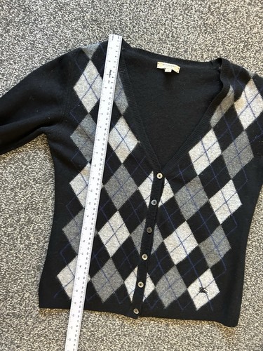 Burberry Argyle Blue Diamond Wool Cardigan Small S Button Up - Picture 7 of 9
