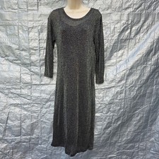 Mango Suit Metallic Knit Midi Dress UK 8 Silver Black Long Sleeve Stretch New