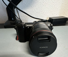 Sony Alpha a5000 Mirrorless 20.1MP Black Camera w/ Rokinon Lens 3in LCD