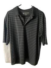 Pebble Beach Performance Golf Polo Mens Size L Black Striped Stretch Dry Fit