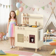 Play Kitchen for Kids, Wooden Pretend Kitchen Playset w/Accessories  Water Sink