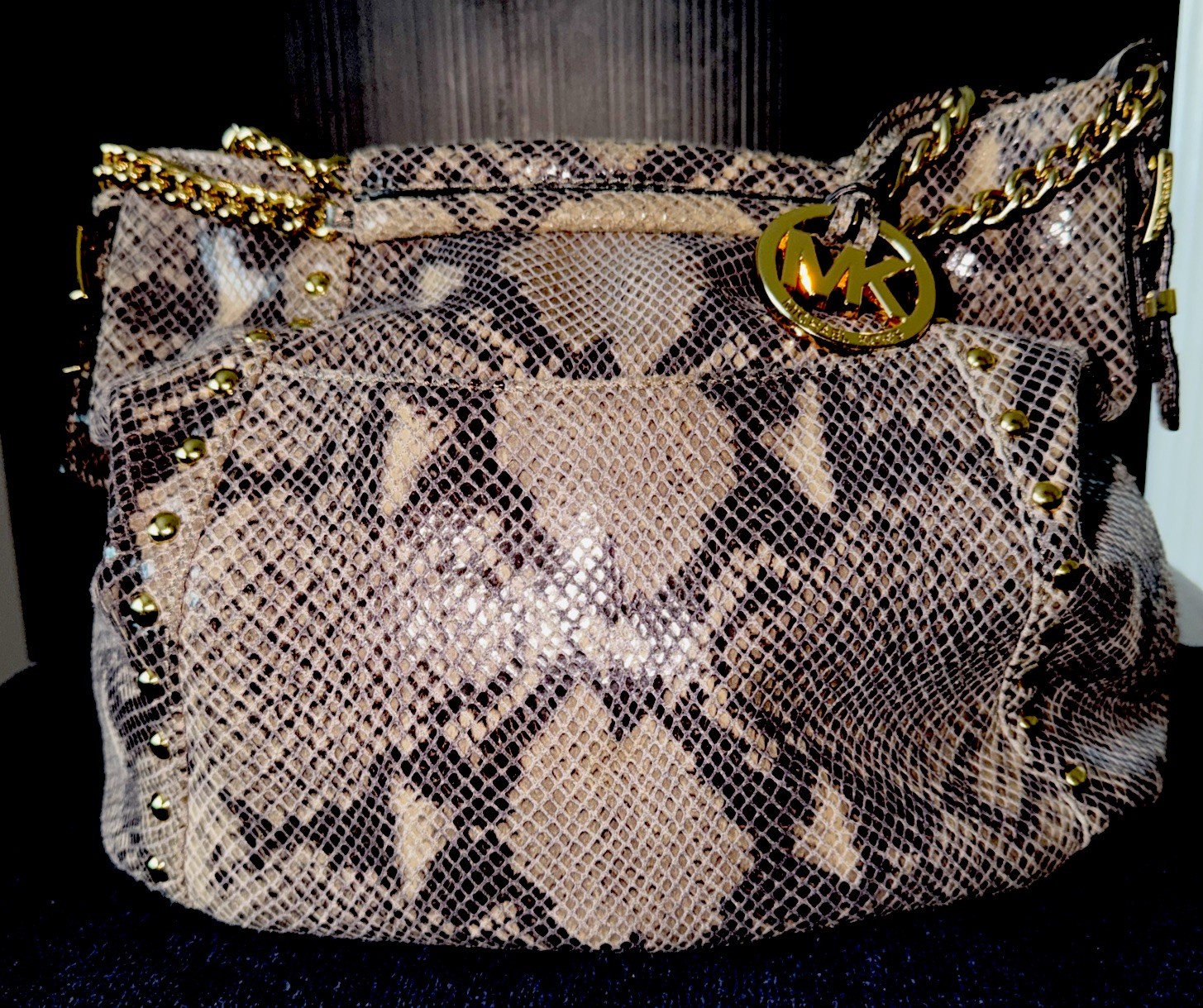 Michael Kors Black Python Snakeskin Embossed Leat… - image 1