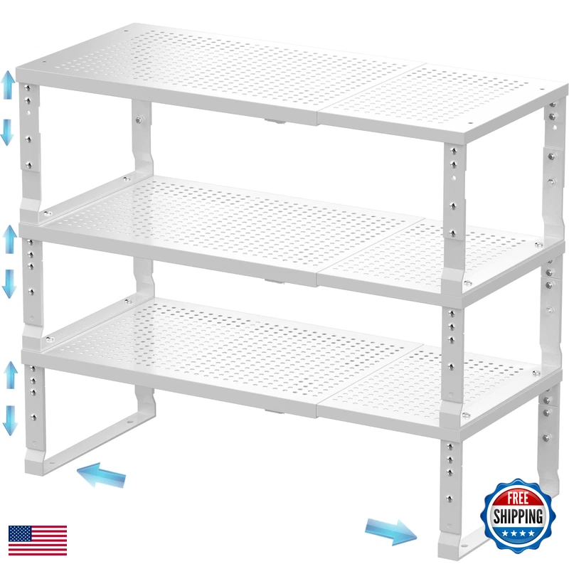 Zilvando Expandable Spice Rack Kitchen Cabinet Organizer - Stackable Adjustable