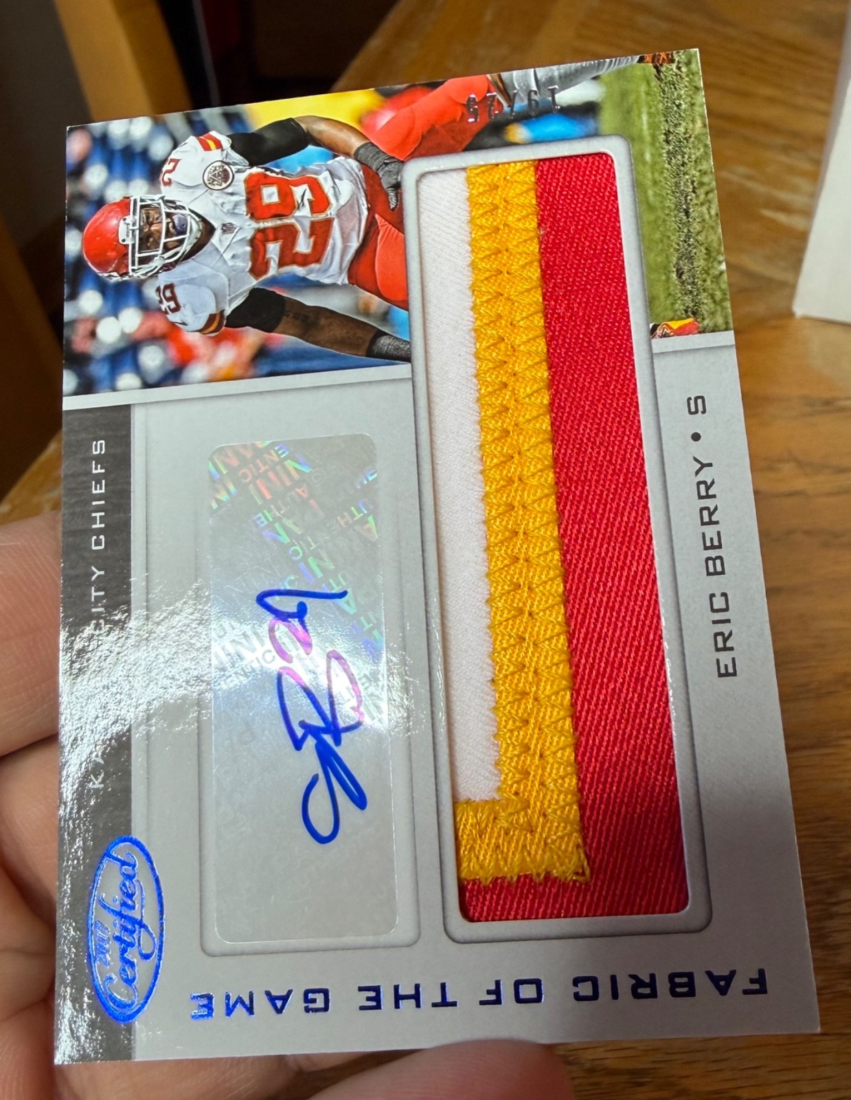 2017 Certified Fabric of the Game Eric Berry GAME USED patch auto /25 CHIEFS WOW view 5