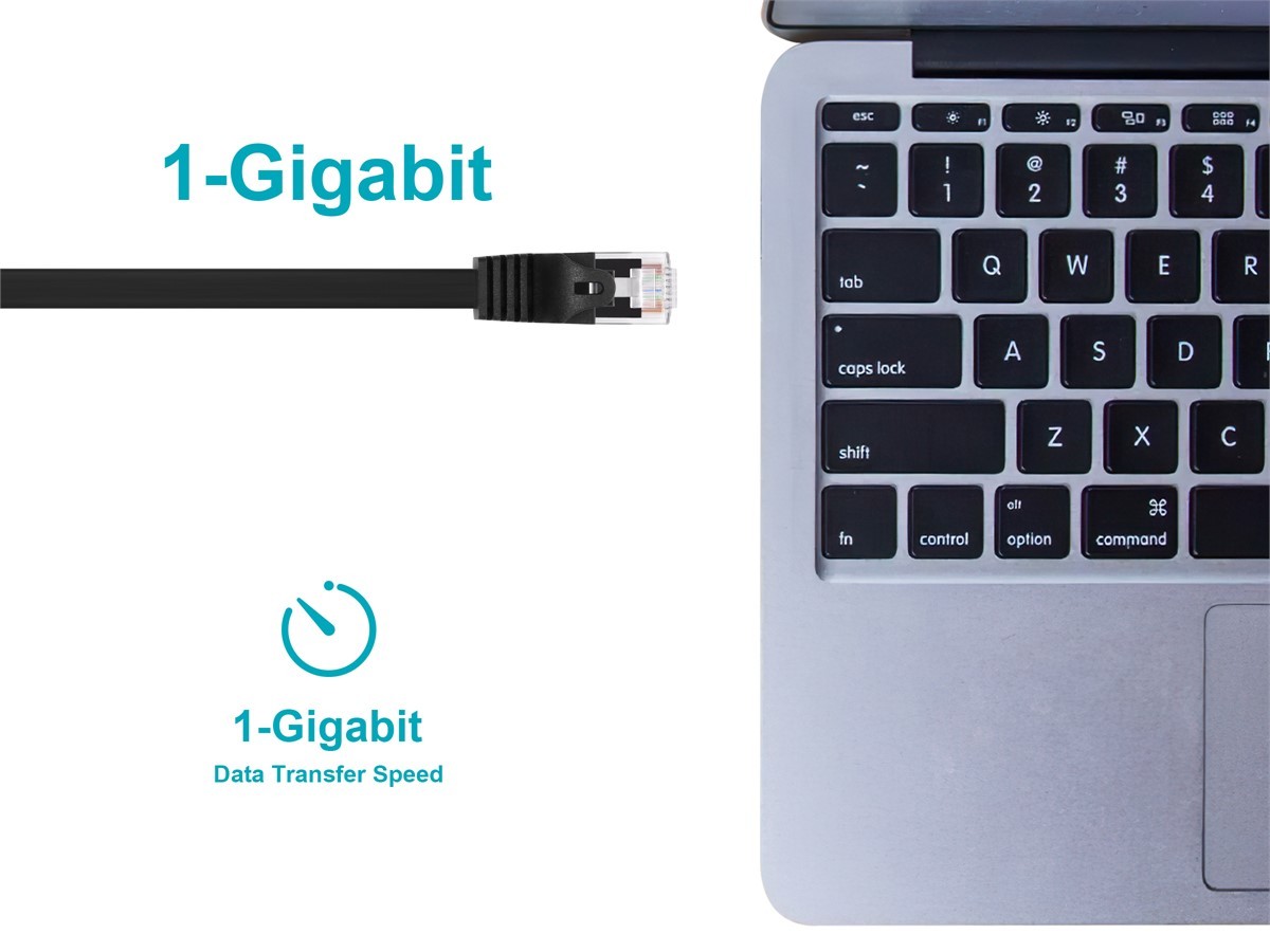 Cat5e Ethernet Patch Cable RJ45 FlatStranded 350Mhz UTP Copper 30AWG 5ft Black