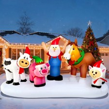8FT Christmas Inflatable Outdoor Decoration Santa Claus Farm Scene with Animals,