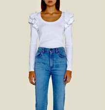 Veronica Beard Women's Avedon Ruffle Scoop Neck Long Sleeve Top L NWT 228