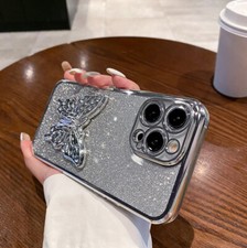 For iPhone Samsung Huawei Honor Moto Case Glitter Butterfly Holder Phone Cover