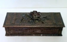 Carved Wood Box Relief Flower Solid Oak Antique