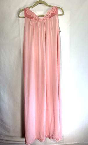 Shadowline Camisón Largo Rosa Nylon Vestido Sin Mangas EE. UU. 70s 80s De Colección Mediano - Imagen 2 de 12