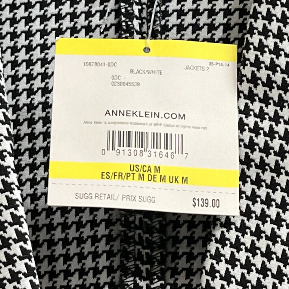 Blazer Anne Klein Mujer M Negro Pata de Gallo Un Botón Chaqueta Cápsula Clásica Foto 4 de 4