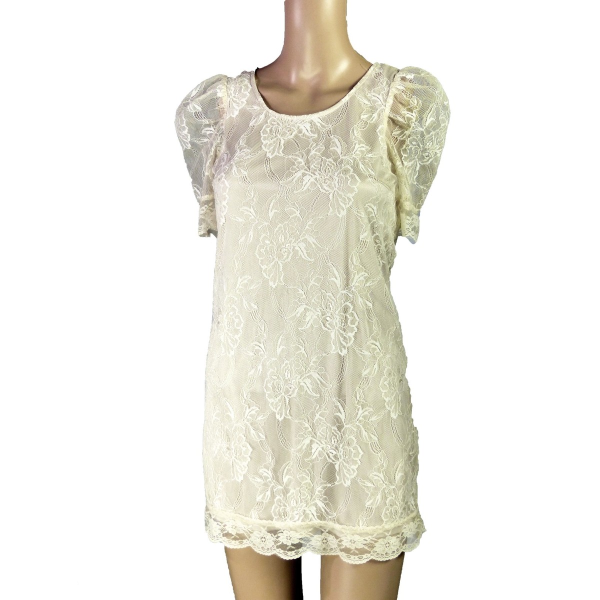 DIVIDED by H & M Womens Dress White Lace Lined Short Sleeves Mini Size 2