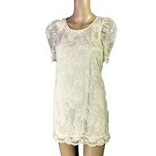 DIVIDED by H & M Womens Dress White Lace Lined Short Sleeves Mini Size 2 