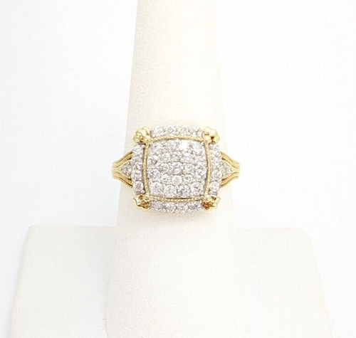 10K Yellow Gold Approx 1ctw Diamond Cluster Cocktail Beaded Shaft Ring N194 - Picture 4 of 13